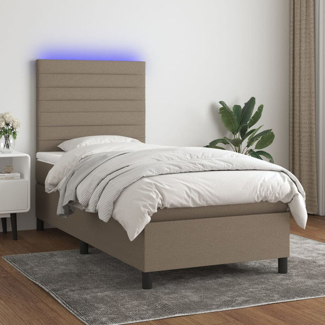 Boxspring Met Matras En Led Stof Taupe 80 x 200 cm Horizontale strepen