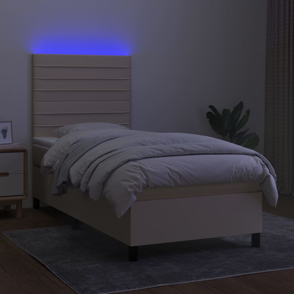 Boxspring Met Matras En Led Stof Kleurig Crème 80 x 200 cm Horizontale strepen