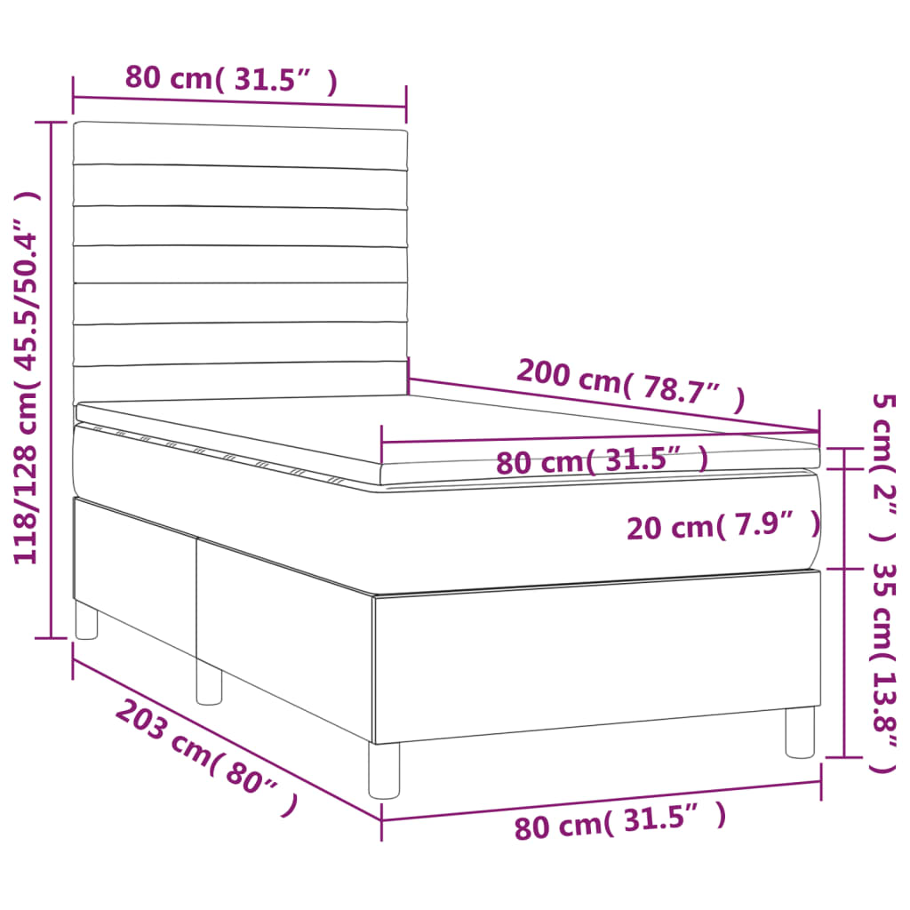 Boxspring Met Matras En Led Stof Kleurig Crème 80 x 200 cm Horizontale strepen