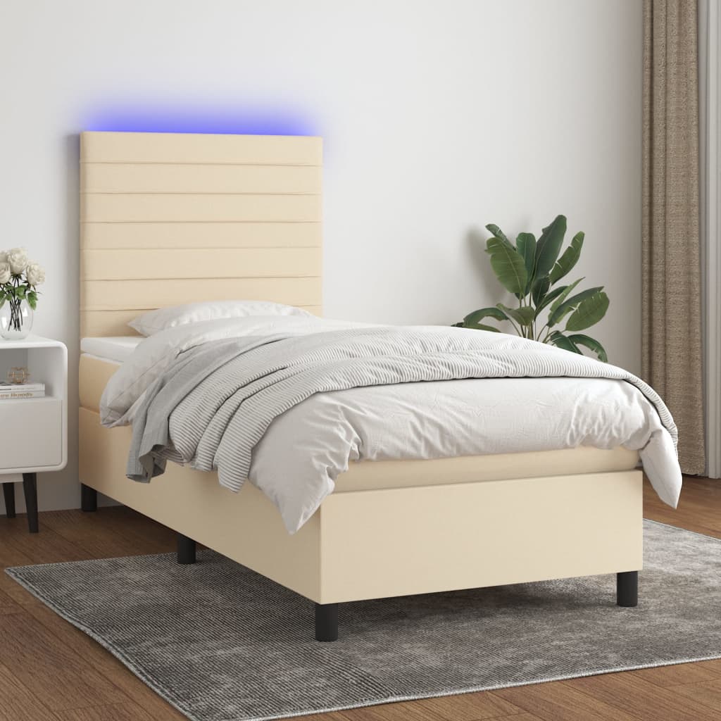 Boxspring Met Matras En Led Stof Kleurig Crème 80 x 200 cm Horizontale strepen