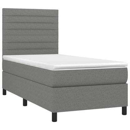 Boxspring Met Matras En Led Stof Donkergrijs 90 x 190 cm Horizontale strepen