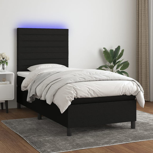 Boxspring Met Matras En Led Stof Zwart 90 x 190 cm Horizontale strepen