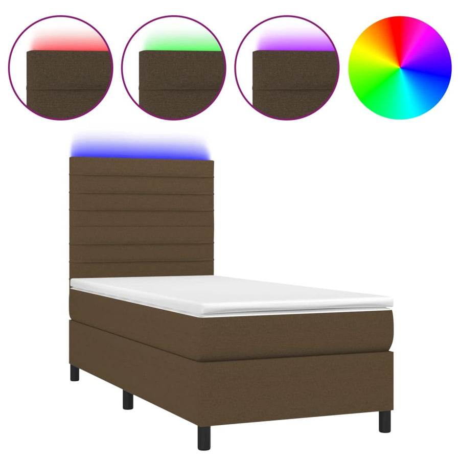 Boxspring Met Matras En Led Stof Donkerbruin 90X190 Cm 90 x 190 cm Horizontale strepen