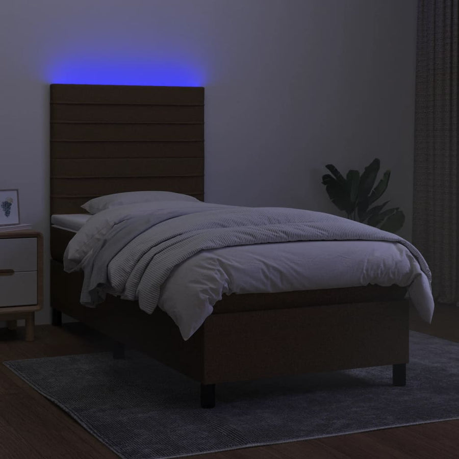 Boxspring Met Matras En Led Stof Donkerbruin 90X190 Cm 90 x 190 cm Horizontale strepen