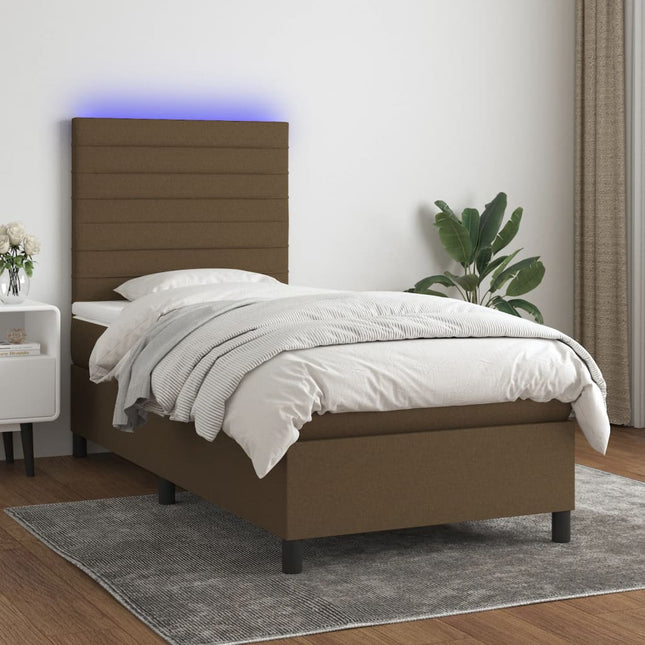 Boxspring Met Matras En Led Stof Donkerbruin 90X190 Cm 90 x 190 cm Horizontale strepen