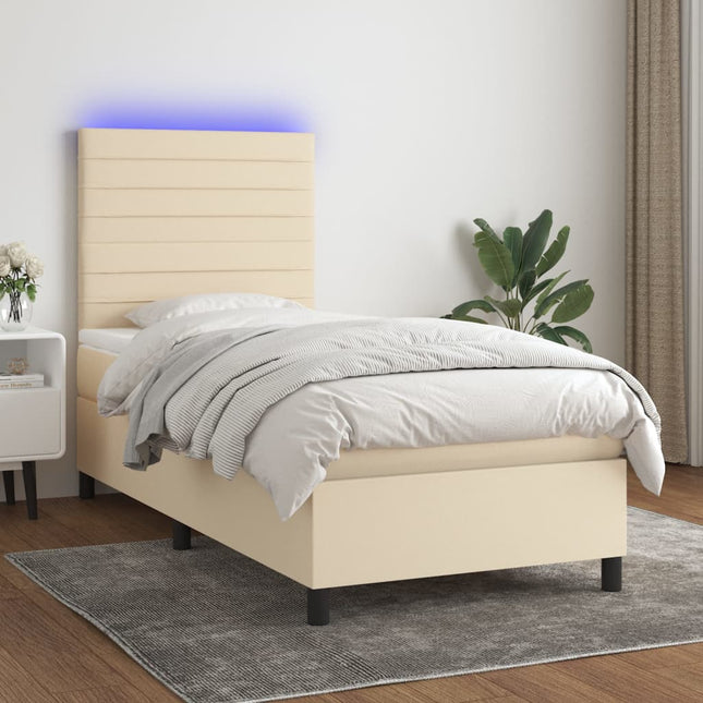 Boxspring met matras en LED stof crèmekleurig 90x190 cm 90 x 190 cm Crème