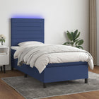 Boxspring Met Matras En Led Stof Blauw 90X190 Cm Blauw 90 x 190 cm Horizontale strepen