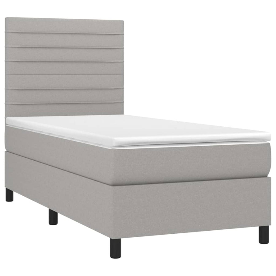 Boxspring met matras en LED stof lichtgrijs 90x200 cm 90 x 200 cm Horizontale strepen