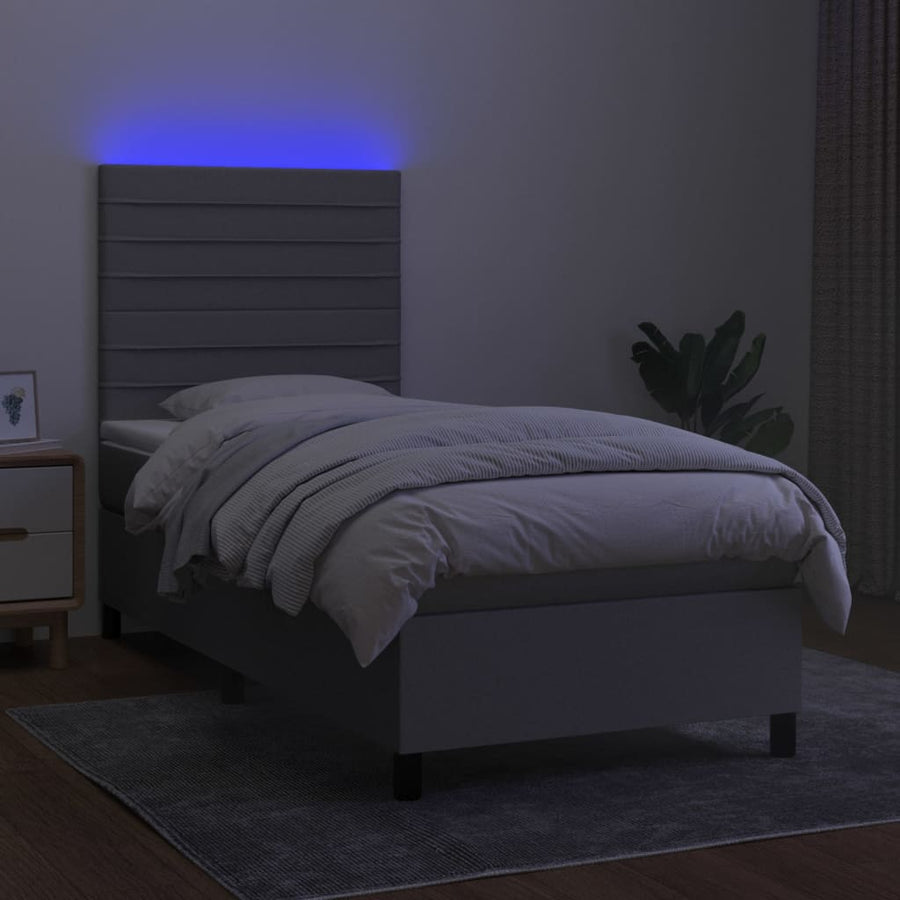 Boxspring met matras en LED stof lichtgrijs 90x200 cm 90 x 200 cm Horizontale strepen