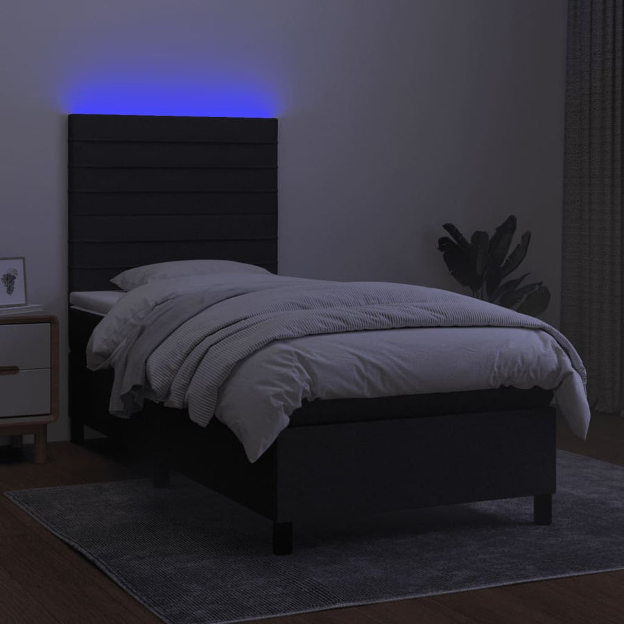 Boxspring Met Matras En Led Stof Zwart 90 x 200 cm Horizontale strepen