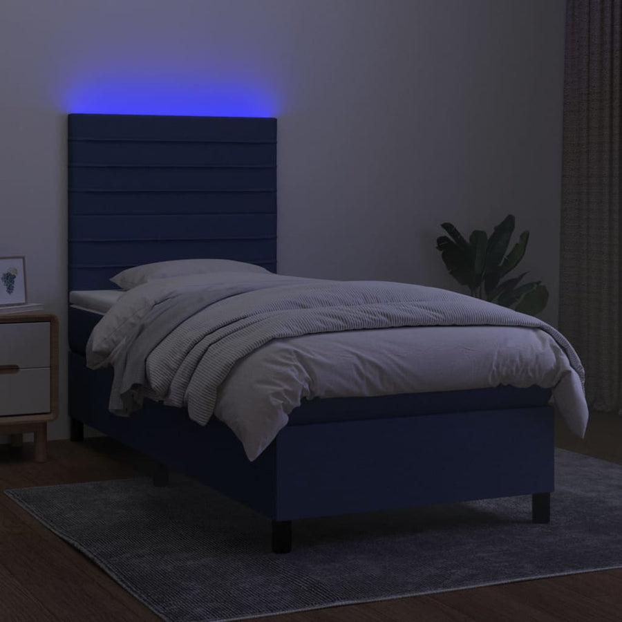 Boxspring Met Matras En Led Stof Blauw 90 x 200 cm Horizontale strepen