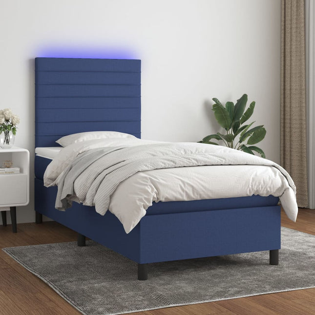 Boxspring Met Matras En Led Stof Blauw 90 x 200 cm Horizontale strepen