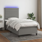 Boxspring Met Matras En Led Stof Donkergrijs 100 x 200 cm Horizontale strepen