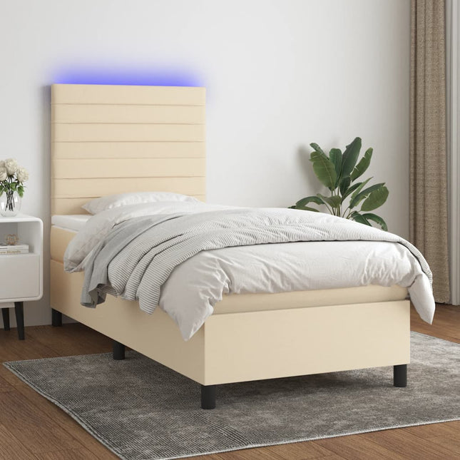 Boxspring Met Matras En Led Stof Kleurig Crème 100 x 200 cm Horizontale strepen