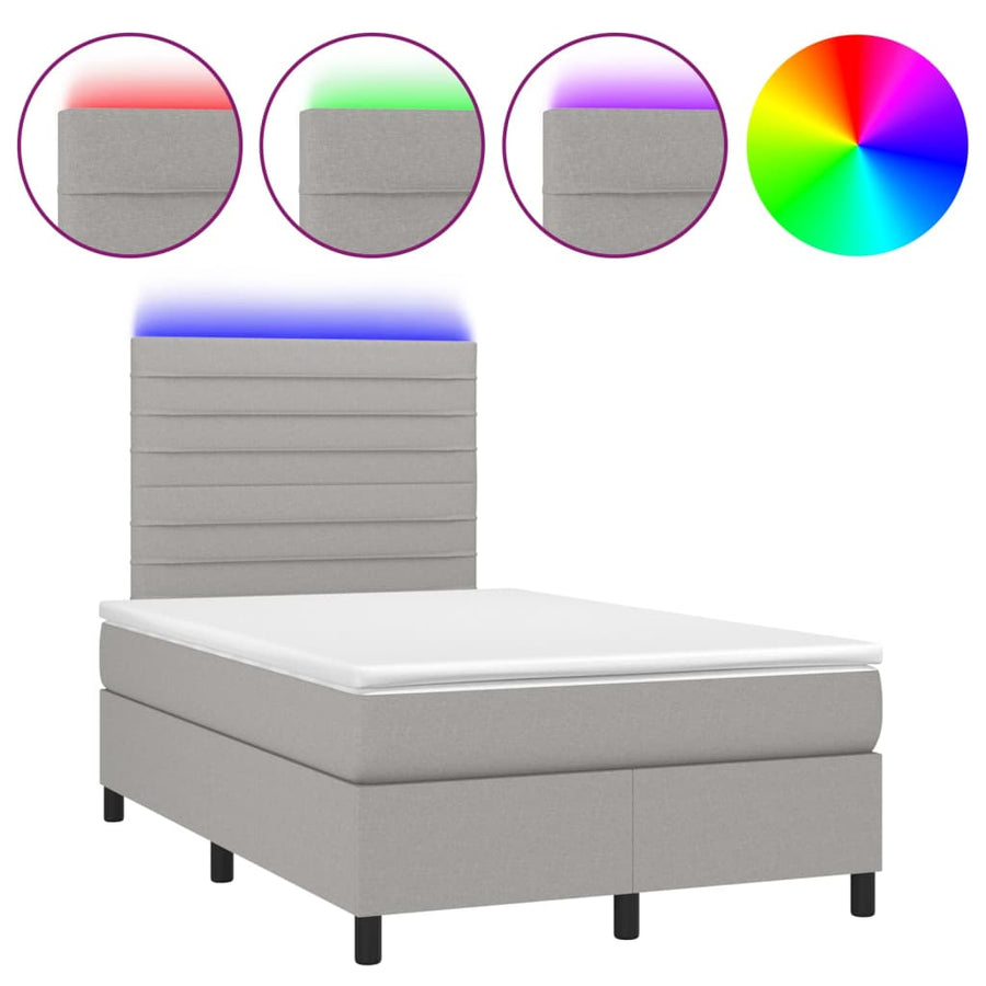 Boxspring met matras en LED stof lichtgrijs 120x200 cm 120 x 200 cm Lichtgrijs