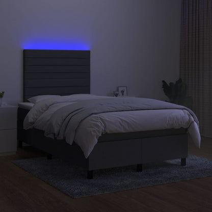 Boxspring Met Matras En Led Stof Donkergrijs 120 x 200 cm Horizontale strepen