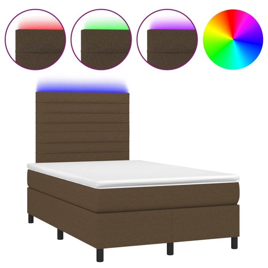 Boxspring met matras en LED stof donkerbruin 120x200 cm 120 x 200 cm Horizontale strepen