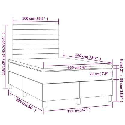 Boxspring met matras en LED stof donkerbruin 120x200 cm 120 x 200 cm Horizontale strepen