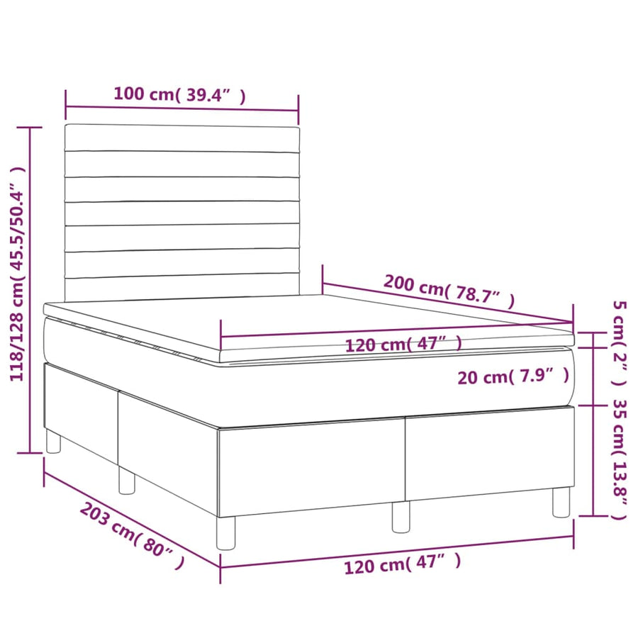 Boxspring met matras en LED stof donkerbruin 120x200 cm 120 x 200 cm Horizontale strepen