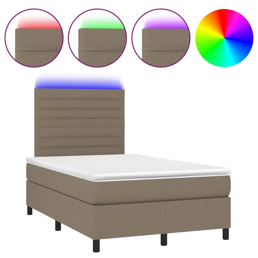 Boxspring met matras en LED stof taupe 120x200 cm 120 x 200 cm Horizontale strepen