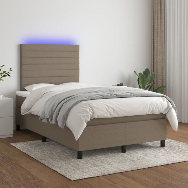 Boxspring met matras en LED stof taupe 120x200 cm 120 x 200 cm Horizontale strepen