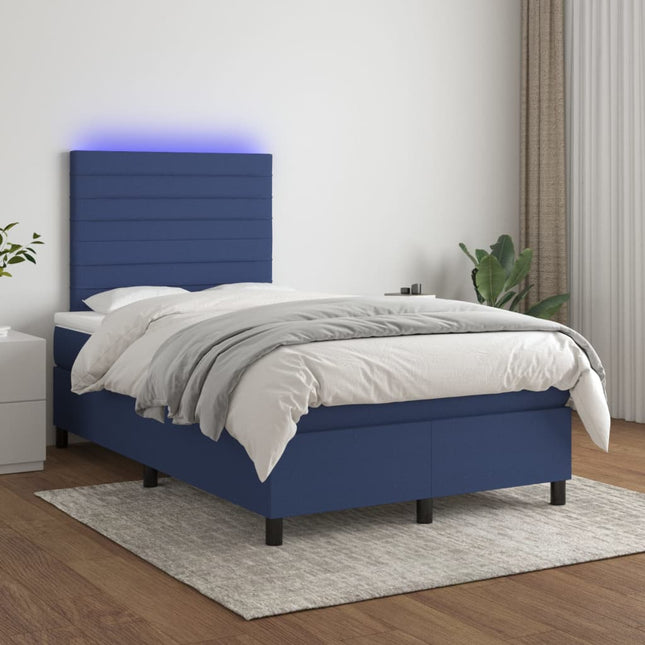 Boxspring Met Matras En Led Stof Blauw 120 x 200 cm Horizontale strepen