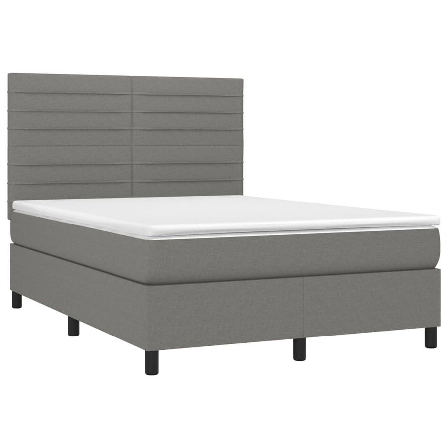 Boxspring Met Matras En Led Stof Donkergrijs 140 x 190 cm Horizontale strepen