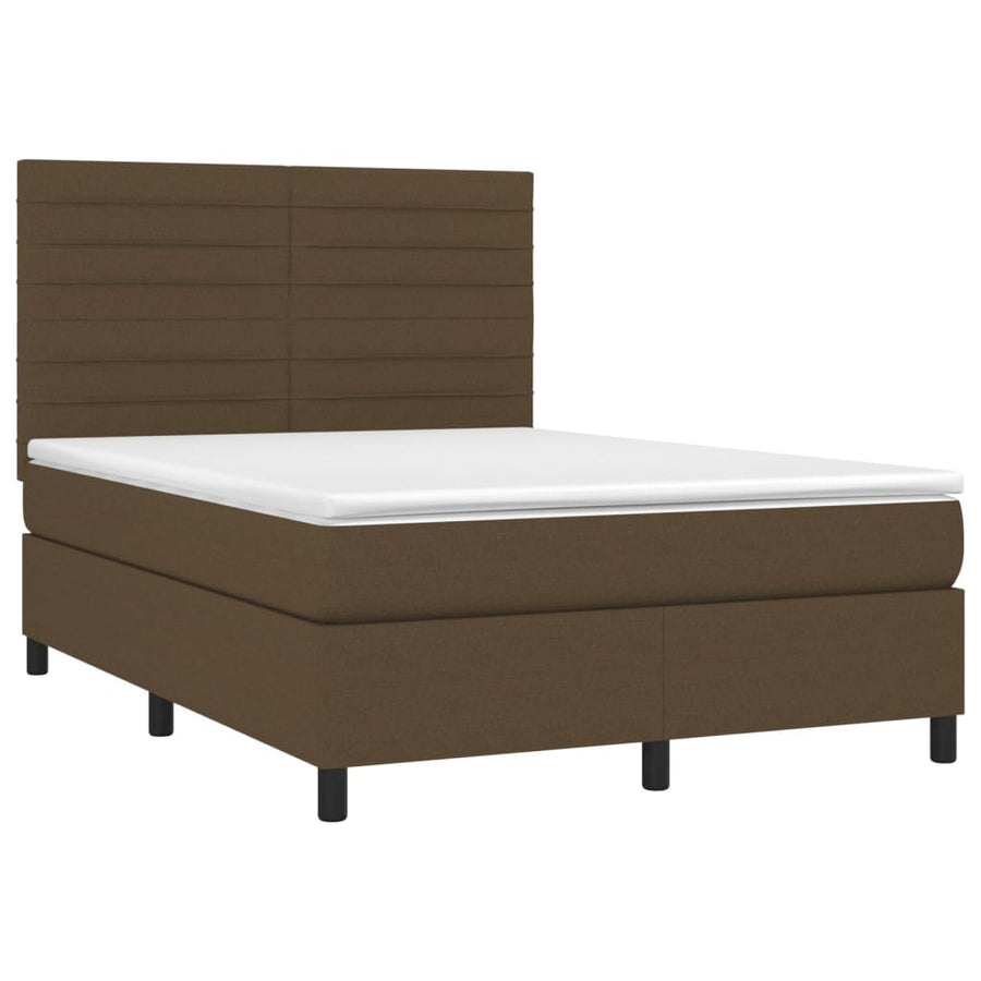 Boxspring met matras en LED stof donkerbruin 140x190 cm 140 x 190 cm Horizontale strepen