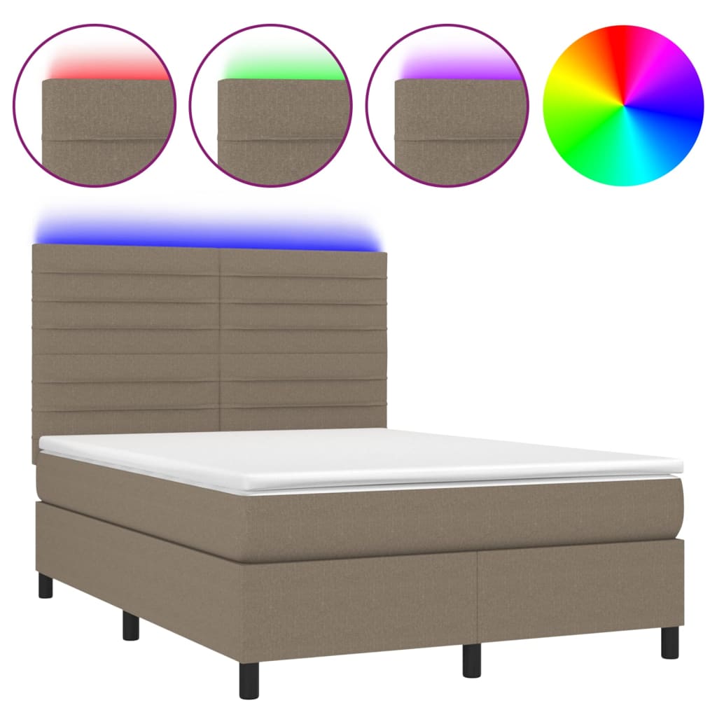Boxspring met matras en LED stof taupe 140x190 cm 140 x 190 cm Horizontale strepen