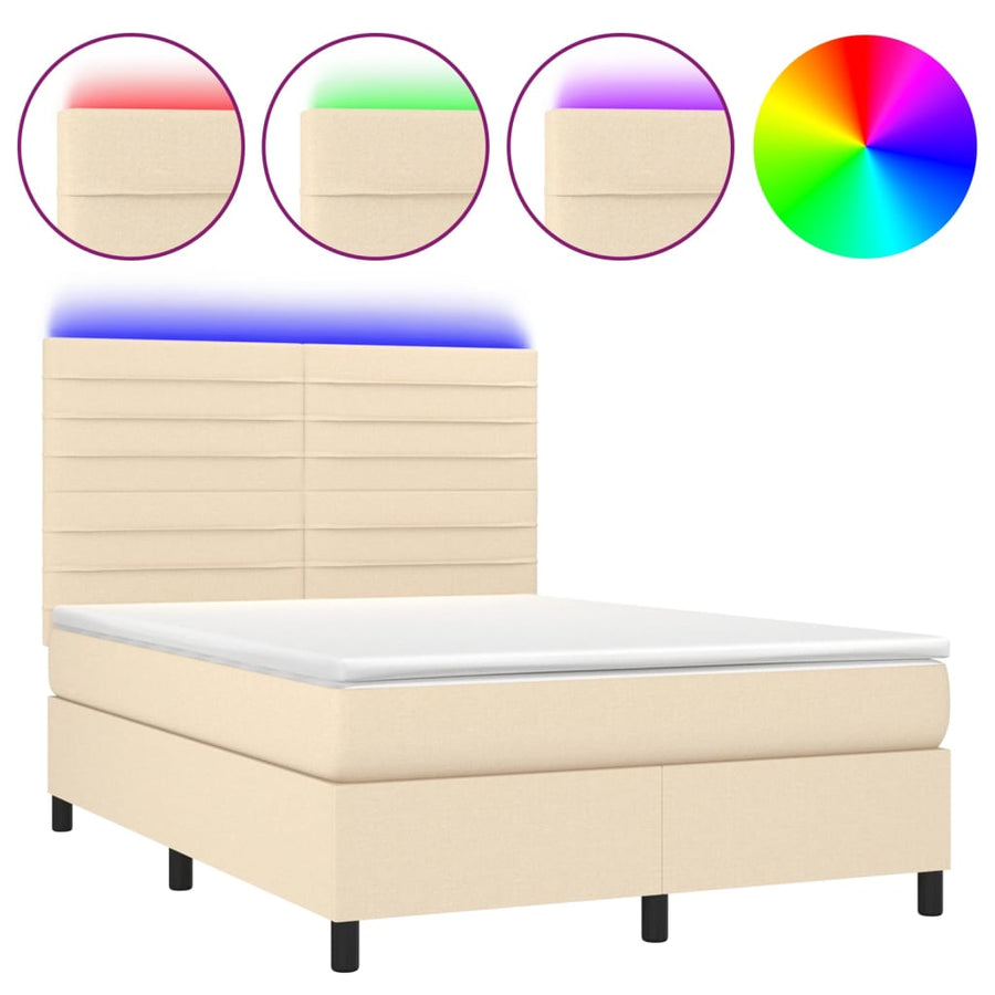Boxspring met matras en LED stof crèmekleurig 140x190 cm 140 x 190 cm Crème
