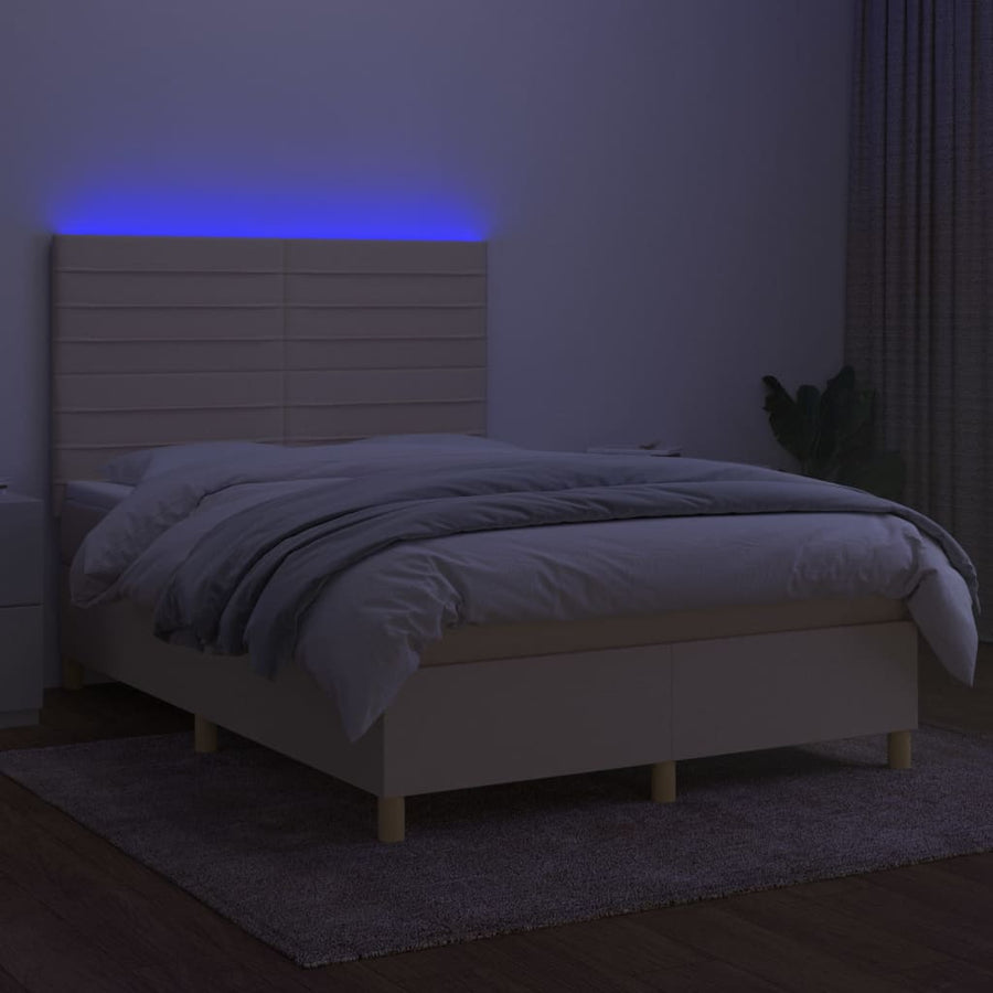Boxspring met matras en LED stof crèmekleurig 140x190 cm 140 x 190 cm Crème