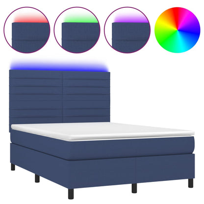 Boxspring Met Matras En Led Stof Blauw 140 x 190 cm Horizontale strepen