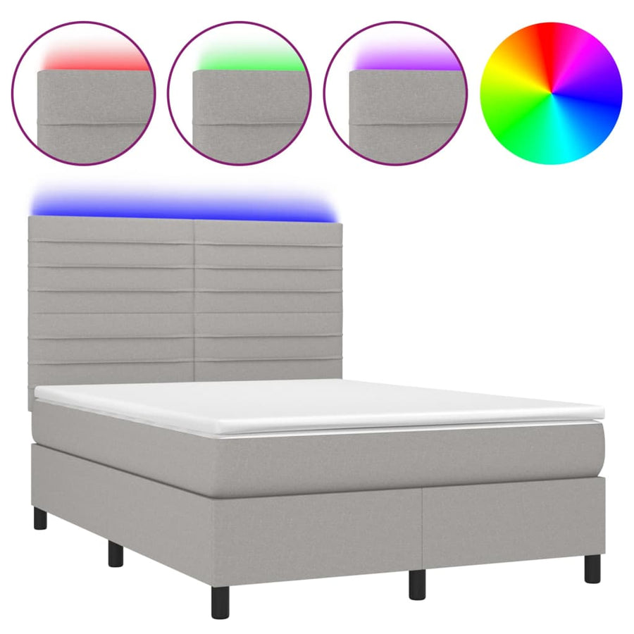 Boxspring met matras en LED stof lichtgrijs 140x200 cm 140 x 200 cm Lichtgrijs