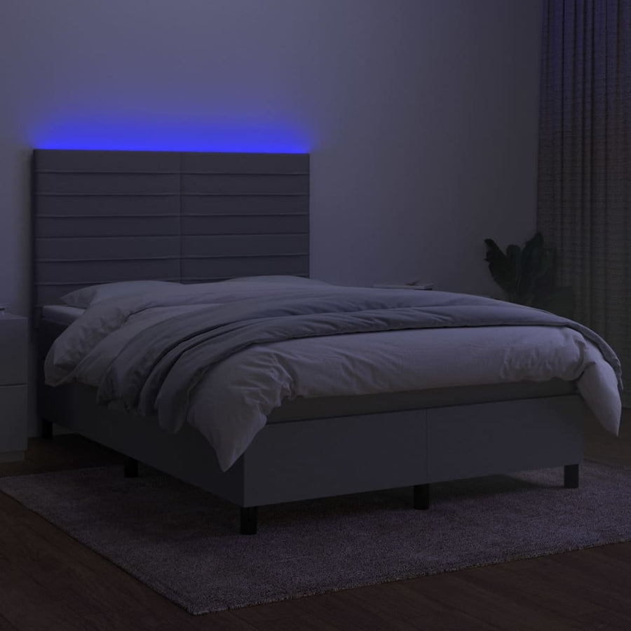 Boxspring met matras en LED stof lichtgrijs 140x200 cm 140 x 200 cm Lichtgrijs