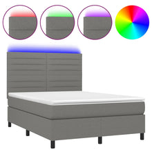 Boxspring Met Matras En Led Stof Donkergrijs 140 x 200 cm Horizontale strepen