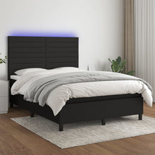 Boxspring Met Matras En Led Stof Zwart 140 x 200 cm Horizontale strepen