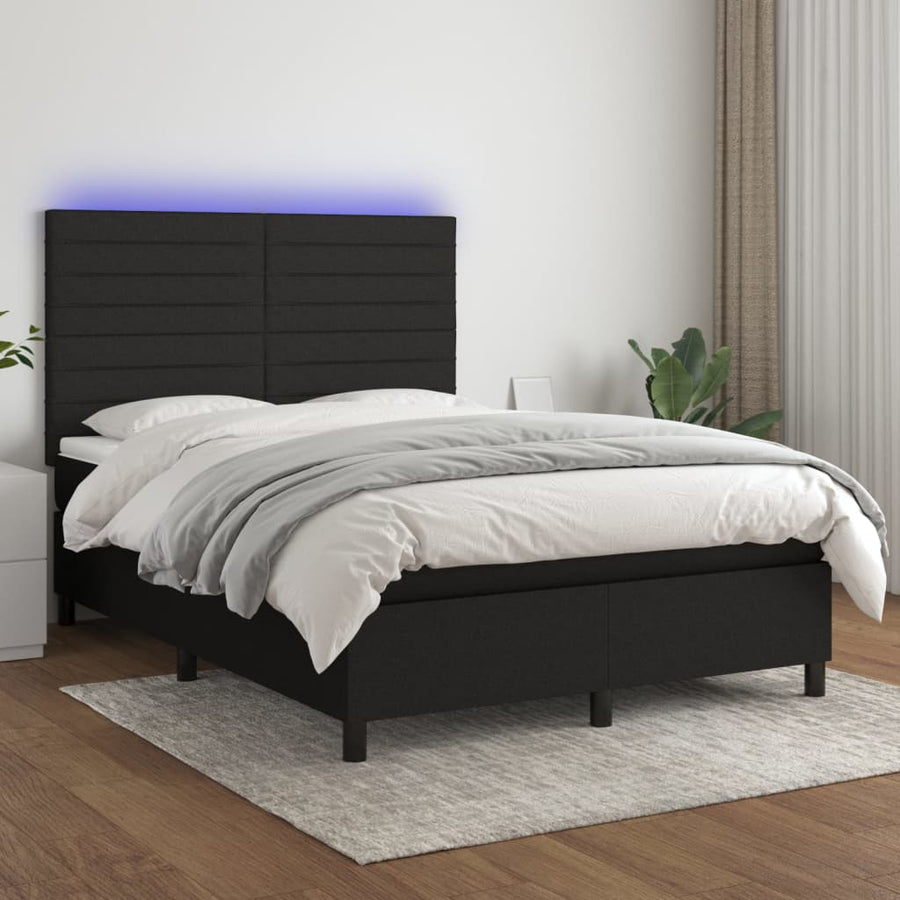 Boxspring Met Matras En Led Stof Zwart 140 x 200 cm Horizontale strepen