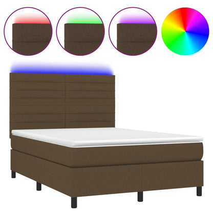 Boxspring met matras en LED stof donkerbruin 140x200 cm 140 x 200 cm Donkerbruin