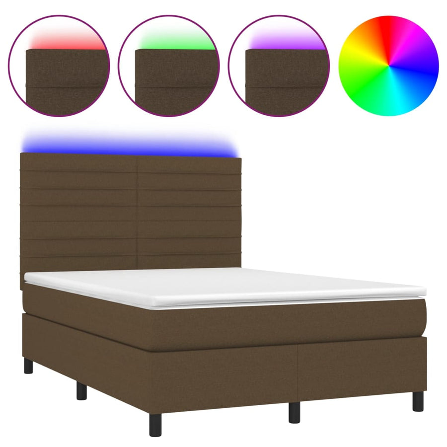 Boxspring met matras en LED stof donkerbruin 140x200 cm 140 x 200 cm Donkerbruin