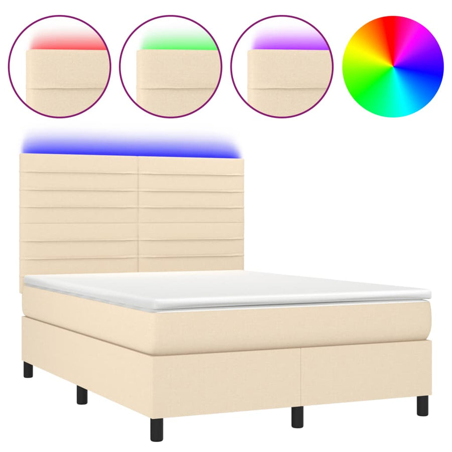 Boxspring met matras en LED stof crèmekleurig 140x200 cm 140 x 200 cm Crème
