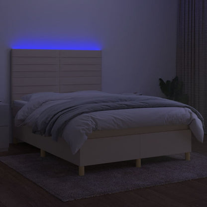 Boxspring met matras en LED stof crèmekleurig 140x200 cm 140 x 200 cm Crème