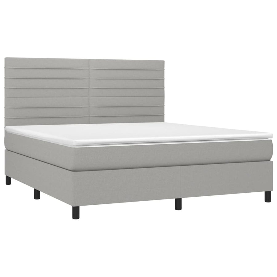 Boxspring met matras en LED stof lichtgrijs 160x200 cm 160 x 200 cm Horizontale strepen