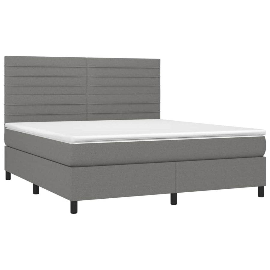 Boxspring Met Matras En Led Stof Donkergrijs 160 x 200 cm Horizontale strepen