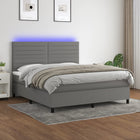 Boxspring Met Matras En Led Stof Donkergrijs 160 x 200 cm Horizontale strepen