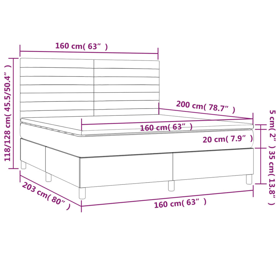 Boxspring Met Matras En Led Stof Zwart 160 x 200 cm Horizontale strepen
