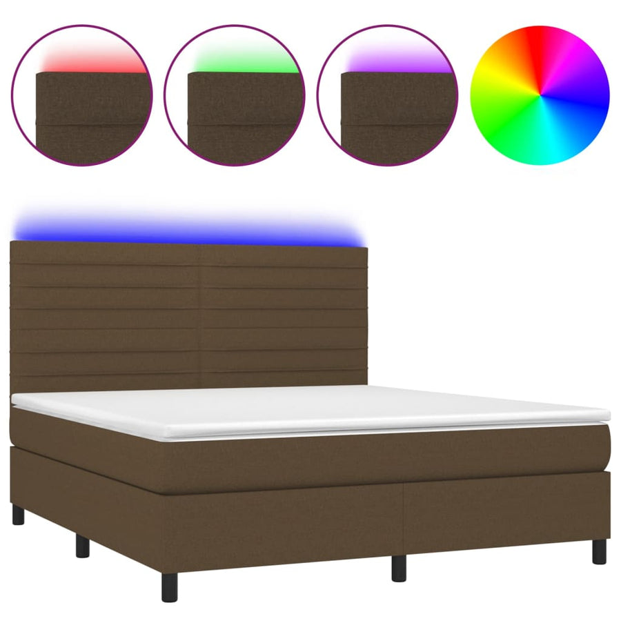Boxspring Met Matras En Led Stof Donkerbruin 160 x 200 cm Horizontale strepen