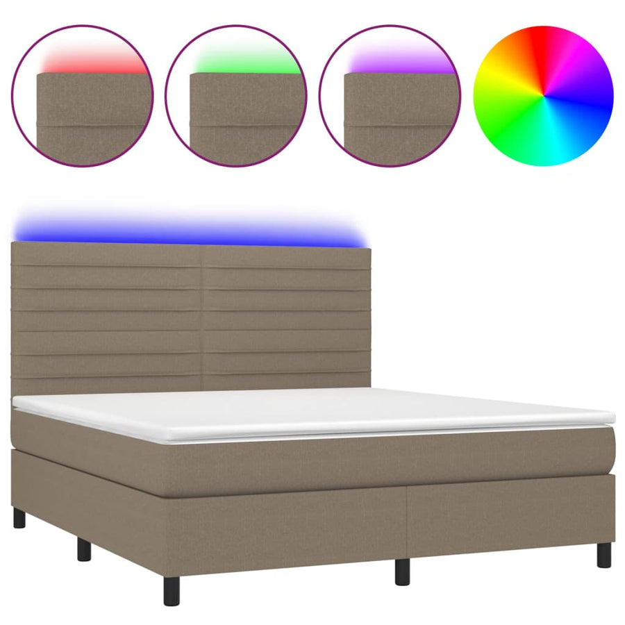 Boxspring Met Matras En Led Stof Taupe 160X200 Cm 160 x 200 cm Horizontale strepen