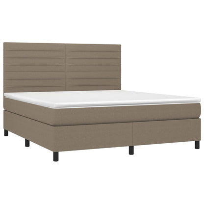Boxspring Met Matras En Led Stof Taupe 160X200 Cm 160 x 200 cm Horizontale strepen