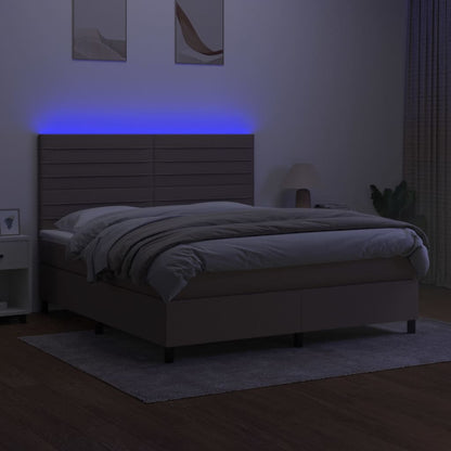 Boxspring Met Matras En Led Stof Taupe 160X200 Cm 160 x 200 cm Horizontale strepen