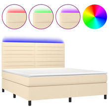 Boxspring Met Matras En Led Stof Kleurig Crème 160 x 200 cm Horizontale strepen